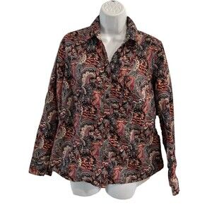 Talbots Stretch Shirt Womens Size M Button Up Paisley Print Long Sleeve Collared